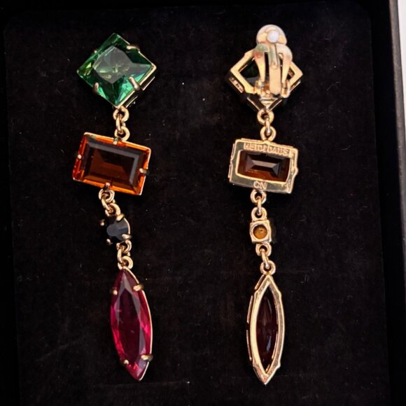 HEIDI DAUS MULTICOLOR LONG CLIP EARRINGS, NEW - Picture 3 of 4